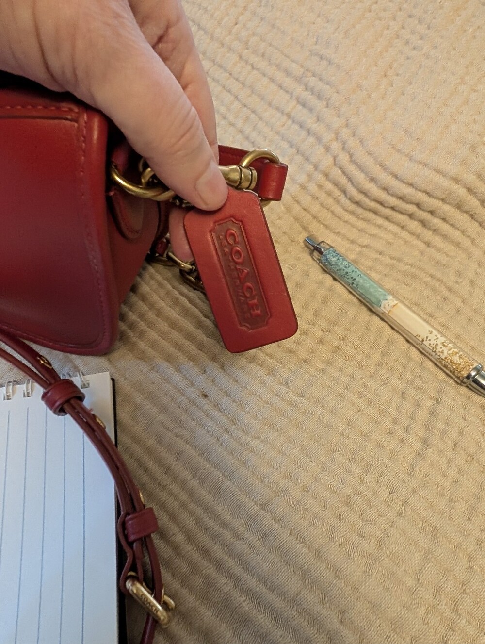 Coach Red Leather Crossbody with Gold Chain Strap - Picture 8 of 11
